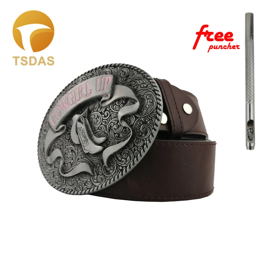 

Oval Pink Cowgirl UP Fashion Belt Buckle With Silver Pattern Zinc Alloy Belt Buckle Men Jeans Accessories