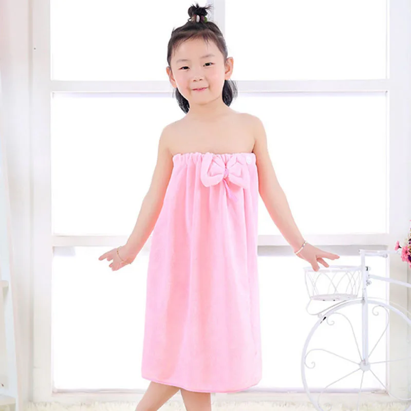 7-11Y Comfortable Children Bathrobe for Girls High Elastic Kids Pajama Bowknot Dressing Gown Children Bathrobes Soft KidsClothes - Color: Pink