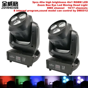 

Free Shipping 2pcs/lot 3x40w RGBW 4in1 Zoom Led Lyre Bee Eye Moving Head Disco Projector DMX512 Stage DJ Light