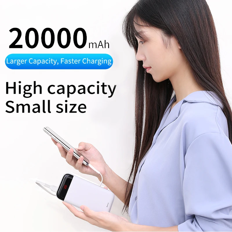 Baseus 20000mAh Power Bank With LCD 3 Input Output USB C PD Fast Charging Powerbank Protable External Battery Charger For Phones