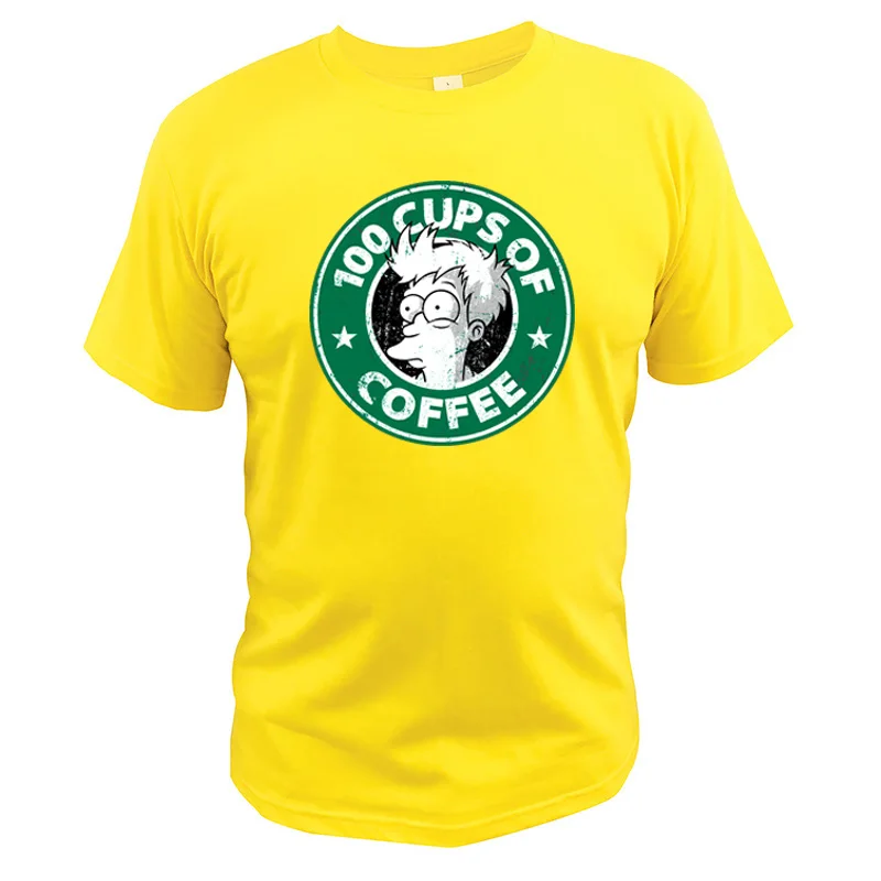 100 чашки кофе Футболка Горячий Дизайн Модный логотип Графический хлопок ЕС Размер Мужчины мультфильм кафе футболка - Цвет: Цвет: желтый