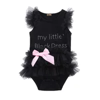 Kids Newborn Infantil Baby Girls Bow Embroidered Little Black Dress Fashion Letter Romper Jumpsuit 1