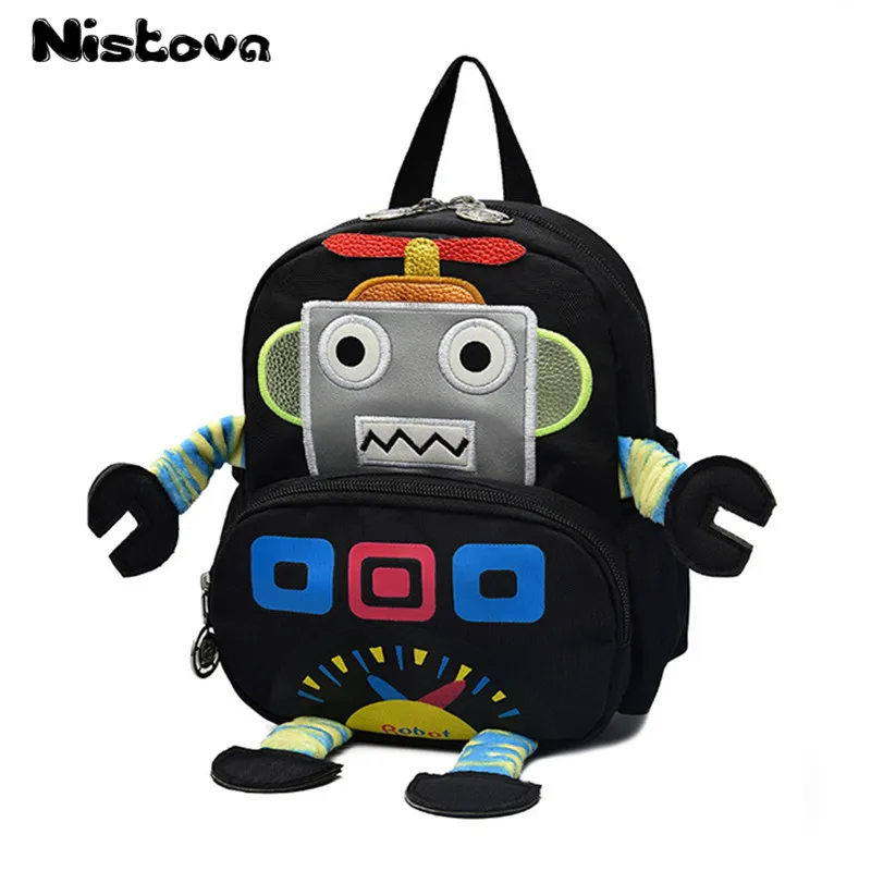 Children's New Canvas Cartoon Robot Backpack Breathable Wear Backpack