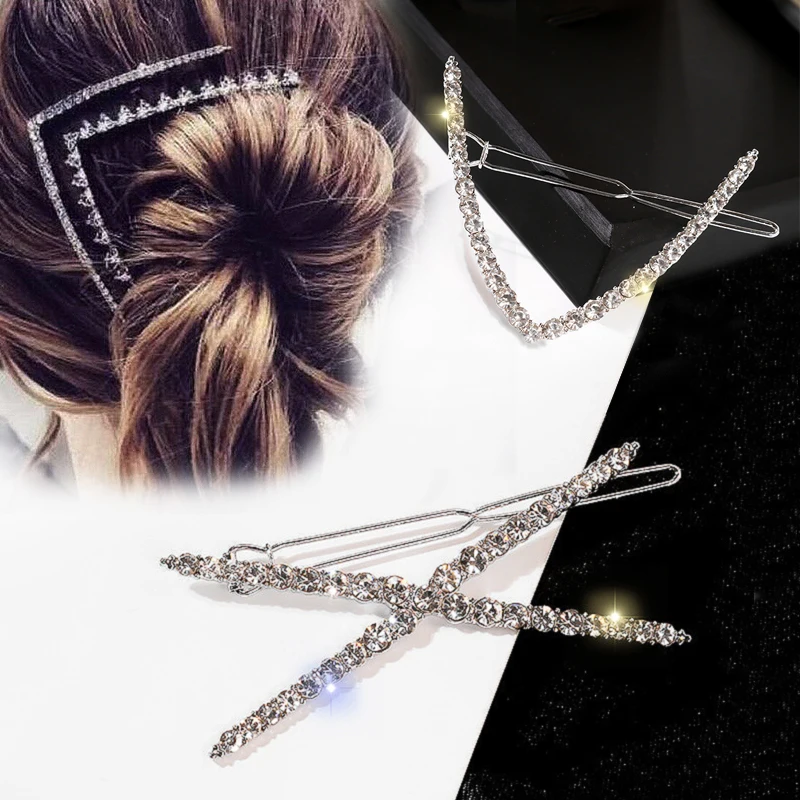 

Shiny Crystal Rhinestones Hair Clips for Elegant Women Hair Accessories Geometric Hairpins Snap Hair Clips Headband