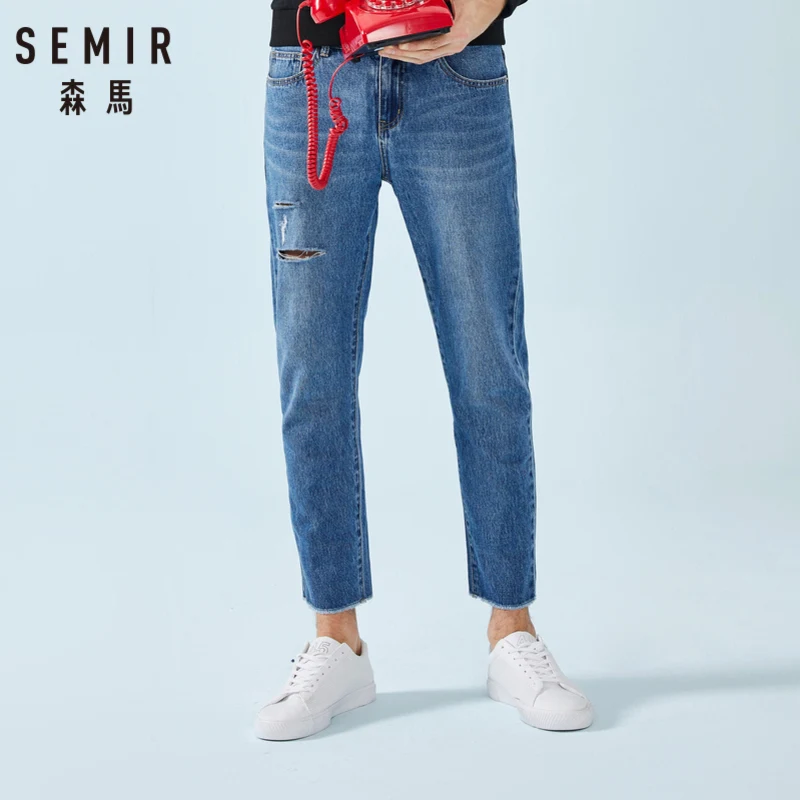 SEMIR мужские укороченные джинсы из 100% хлопка с потертостями зауженные потертого