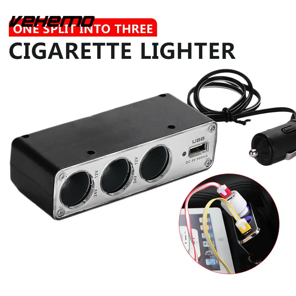

Vehemo ABS Car Charger Car Interior Car Cigarette Lighter Way Car Power Adapter for Smart Charger Splitter Automobile