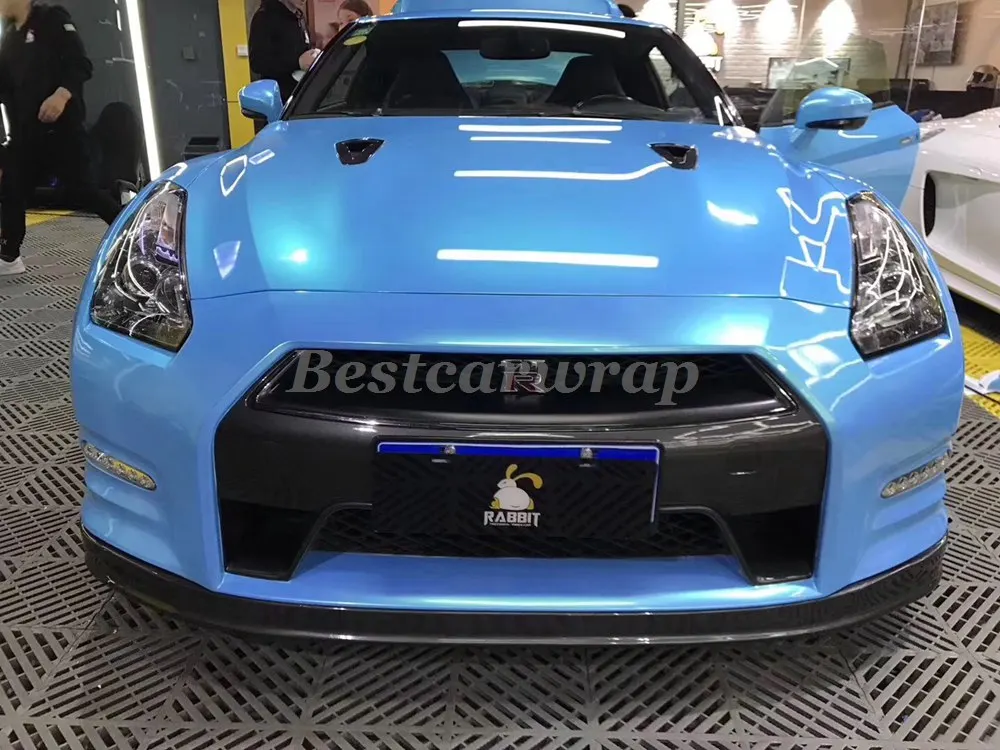 baby blue gloss metallic car wrap film vinyl stickers  (2)