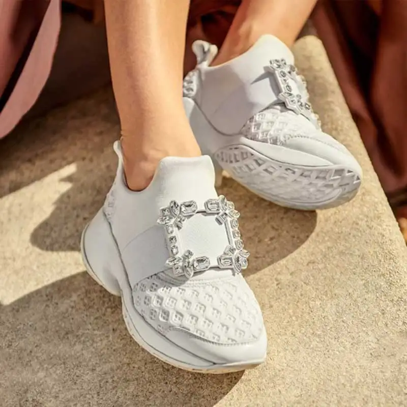 Course Brillant Épais Boucle Blanc Bande Chaussures Casual Cristal De Picture Talons as Femmes Glissent Picture As Noir Élastique Sur Sneakers Strass zOzrI