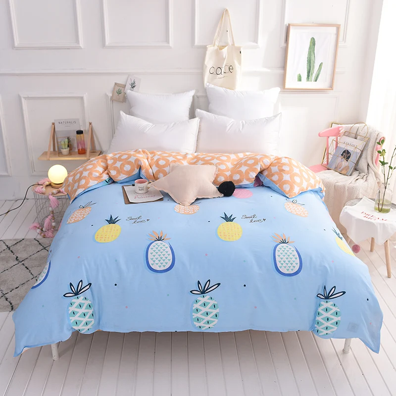 

Light Blue Cartoon Fruit Pattern 1 Piece Duvet Cover With Zipper 100% Cotton Quilt Or Comforter Or Blanket Case Bedding 4 Size