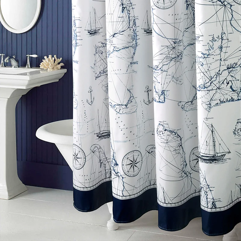 ﻿Buy Mediterranean Polyester Sailboat Shower Curtain Waterproof Mildew