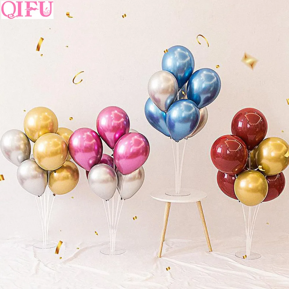 

QIFU 7pcs Metallic Balloons and 1set Balloon Stand Birthday Party Decorations Kids Air Inflatable Balls Wedding Party Supplies