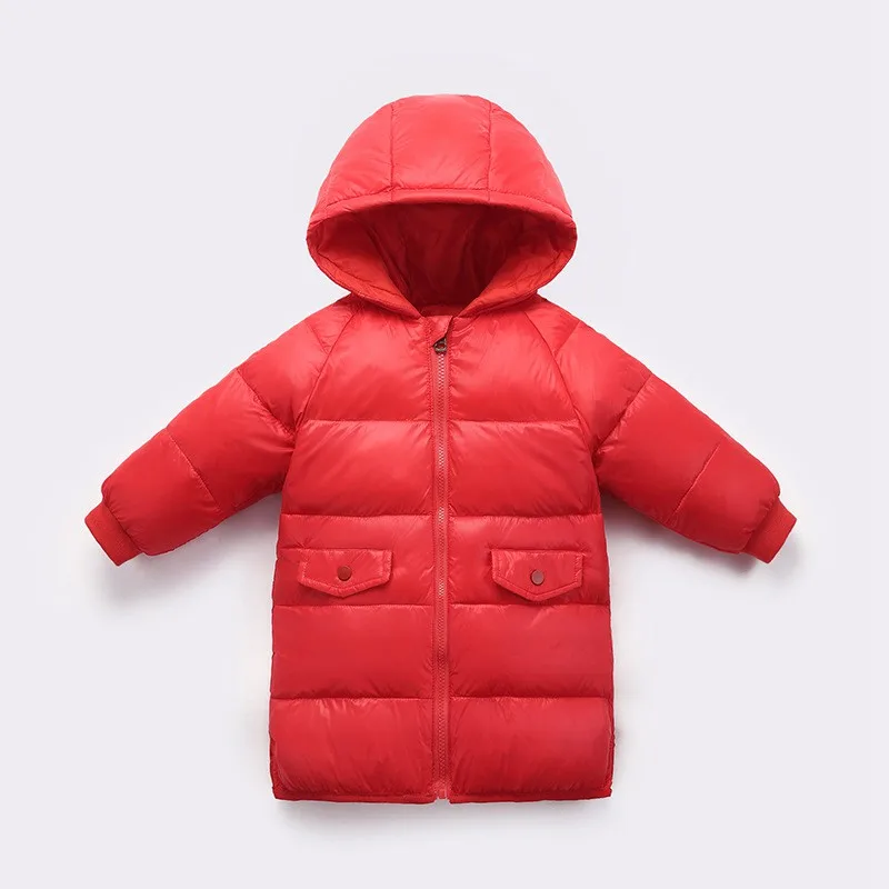 COOTELILI/80% пуховая парка; зимняя куртка для девочек; модная детская зимняя одежда для мальчиков; Длинная стильная теплая зимняя верхняя одежда - Цвет: Красный