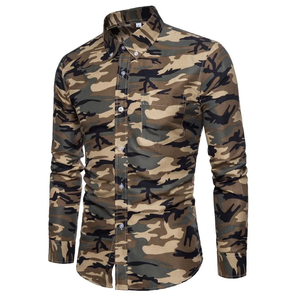 

2018 New Arrivals Brand Men's Shirt Camouflage Dress Shirt Long-Sleeve Slim Fit Men's Casual Shirt Men's Shirt Camisa Masculina