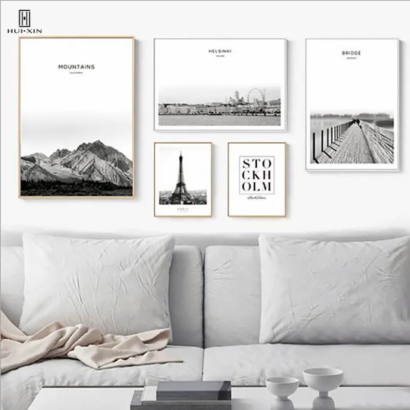 Theme Of City Scenery Printing Canvas Pictures Helsinki Landscape Long Bridge Wall Posters Eiffel Tower Paintings For Home Decor