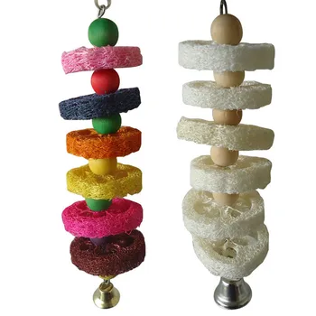 

SaiDeng Bird Parrot Toy with Bell Natural Loofah Chewing Bite Hanging Cage Swing Climb Chew Toys @A