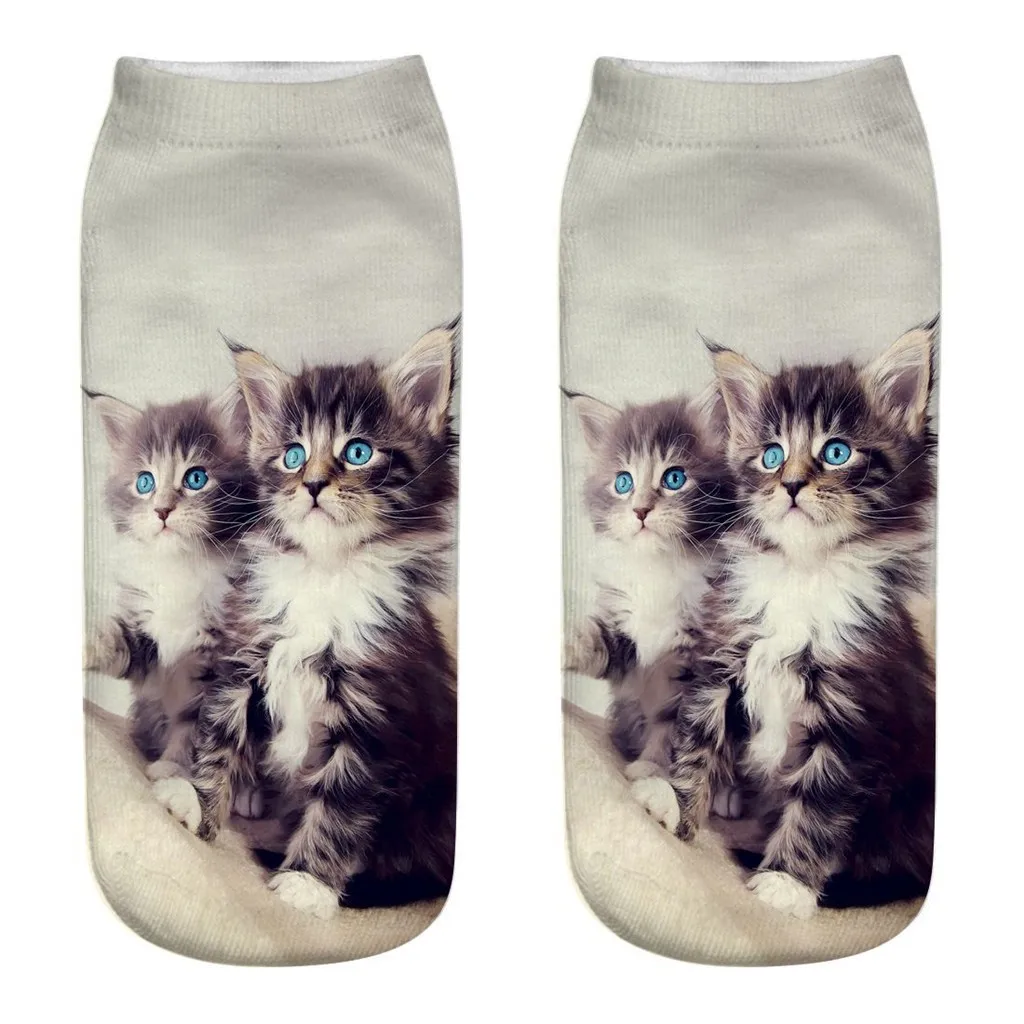 

CHAMSGEND Spring and summer new cat pattern 3D printing short socks breathable socks low to help socks boat socks casual socks
