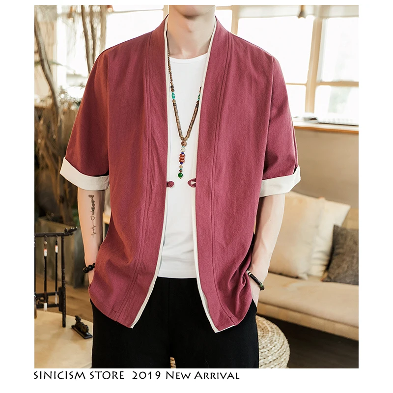Sinicism مخزن الرجال خليط قميص الشارع الشهير قصيرة الأكمام 2019 الصيف المتناثرة خمر كيمونو قمصان الأسود الأزياء المفتوحة غرزة