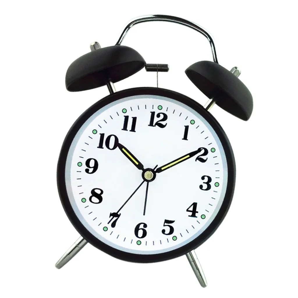 Twin Bell Alarm Clock Dial, Luminous, Battery Operated Loud Alarm Clock Green/Black/Pink/Blue