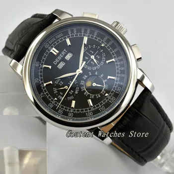 

42mm Debert Moon Phase Black Dial Silver SS. Case Seagull Automatic Men's Watch