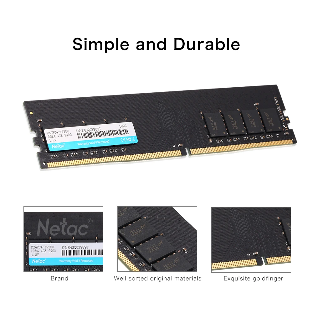 Netac DDR4 память 4 Гб 2400 МГц MT/s 1,2 V PC4-19200 UDIMM 288-pin DDR4 2400 4G 288pin DDR4-2400MHz для настольных ПК компьютер