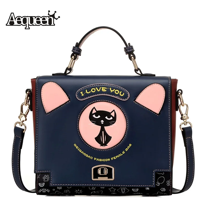 

AEQUEEN Cute Cat Handbag Women Trunk Handbags PU Leather Shoulder Bags Boxes Large Crossbody Bag Cartoon Messenger Bolsa Female