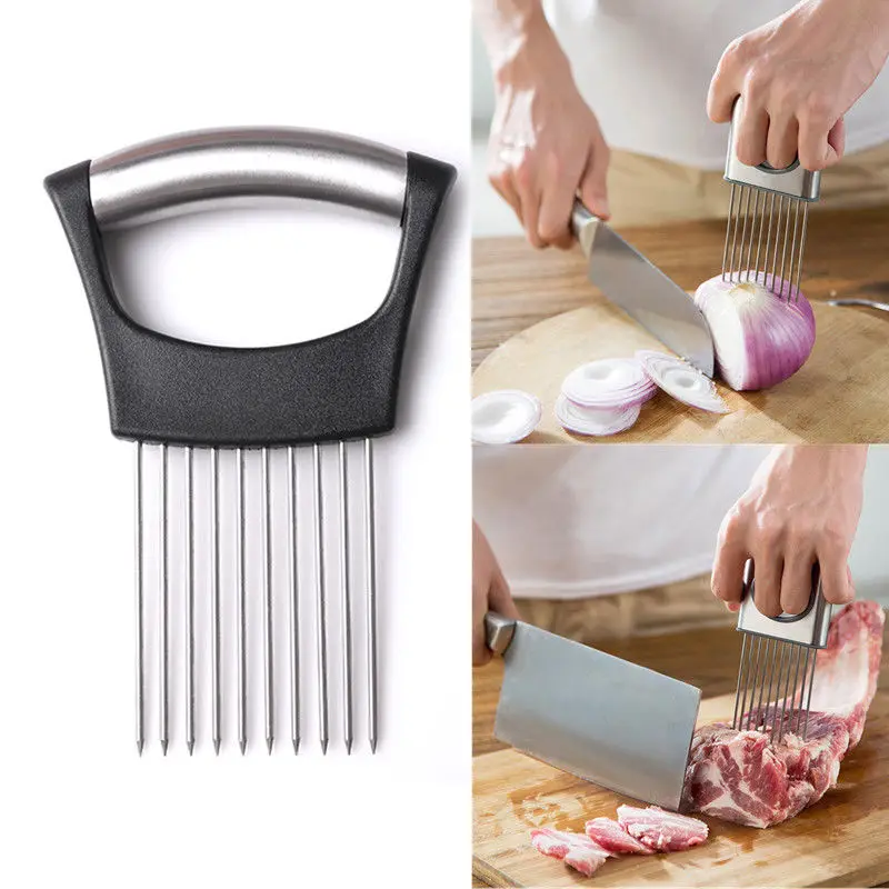 1 pcs Stainless Steel Onion Cutter Easy Cut Onion Holder Fork Vegetable Slicer Tomato Cutter