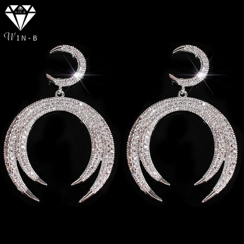 

WIN-B Women Popular Double Circle 3A Zircon EarDrop Crystal Dangle Moon Earring Charm Pendant Jewelry Ear Party accessories