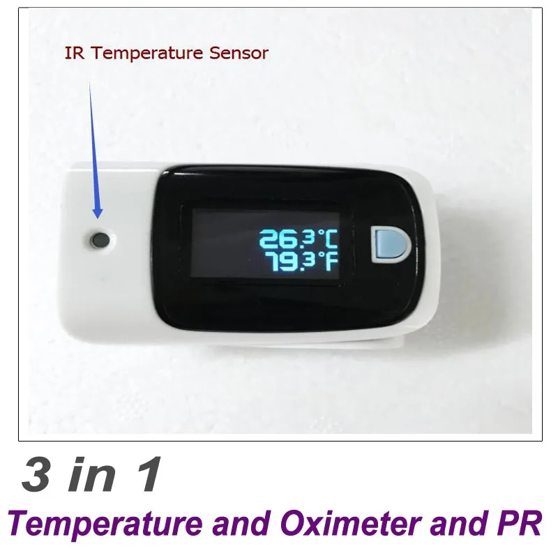 

Thermometer oximeter Finger Tip Pulse Oximeter 3 in 1 Monitor SpO2/PR/Temp Color Display Digital Oximetro Home Diagnostic-tool