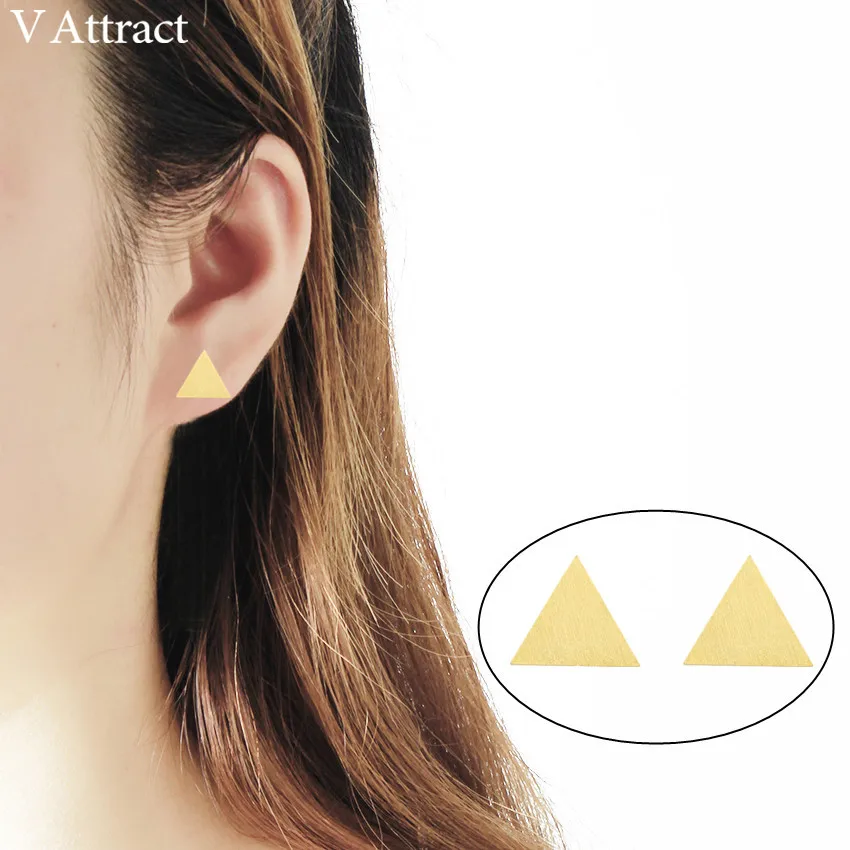V привлечь 10 шт. минимализм Jewelry Нержавеющая сталь trangle Серьги-гвоздики для Для женщин цвета: золотистый, серебристый Пирамида Pendientes BFF подарок