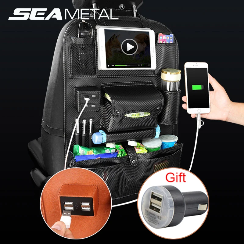 

Seat Car Organizer Auto Seat Back Storage Bag Universal 4 USB Charger Phone Back Seat Organizers Car Interior Stowing Tidying