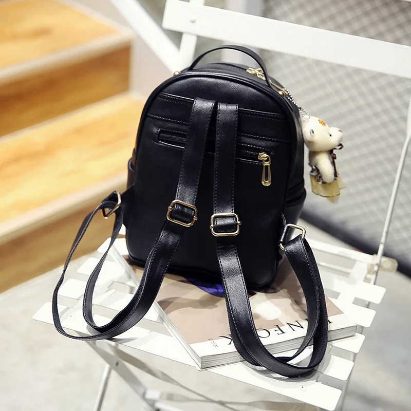 Fashion Coloured rivet PU women backpack casual preppy leather Black ...