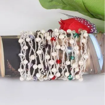 

MIX STYLE! Hot Pearl Item Beautiful Freshwater Pearl Bracelet+Crystal Bangle Fashion Nice Quality Jewellery with MAGNETIC CLASP