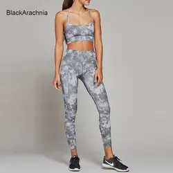 BlackArachnia Новая мода китайской живописи тушью печатных спортивный набор для женщин спортивный жилет + фитнес тренажерный зал леггинсы для ж
