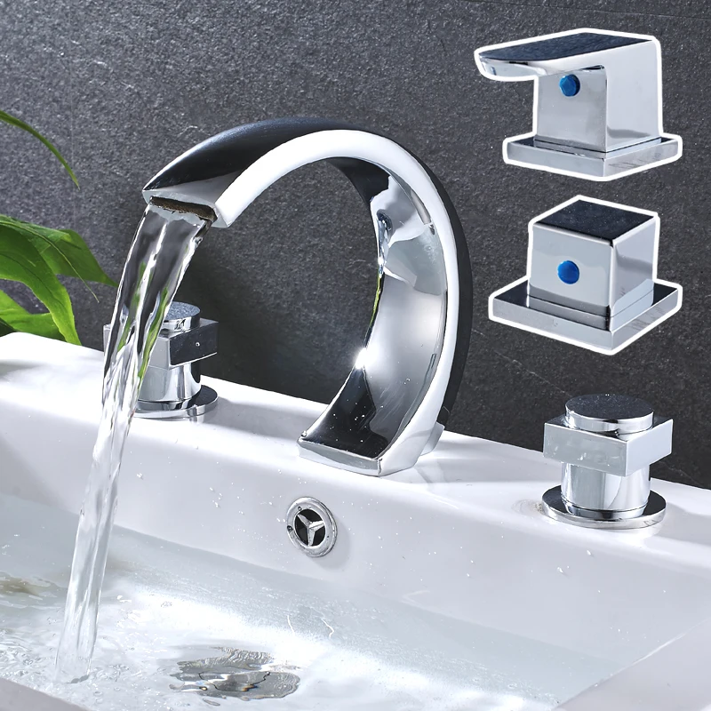 

Basin Faucet 3 Hole Dual Handle Widespread Waterfall Sink Faucet Torneira Mixer Chrome Finish