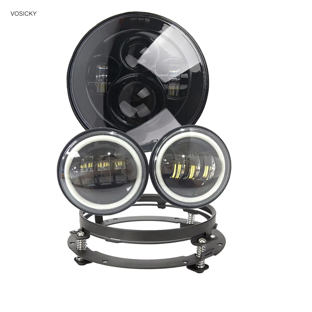 

For harley headlight 30w 7 Inch Led Motor Headlamp daymaker+ 2*4.5 Inch fog light Angel Eye With 7" Adapter Ring bracket