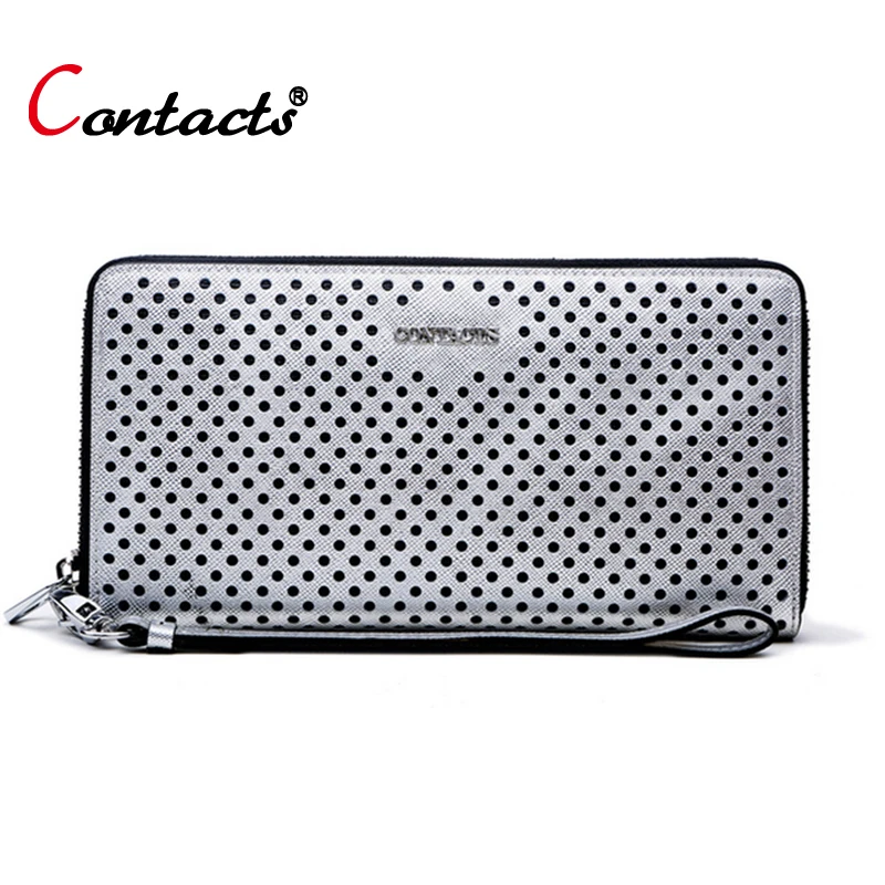 

CONTACT'S Long Wallet Genuine Leather Women Hollow Out Wallet Zipper Female Clutch Phone Purse Money Bag Designer Purses