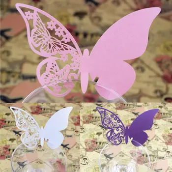 

50pcs Butterfly Place Escort Wine Glass Cup Paper Card White Blue Pink Purple Name Cards for Wedding Party Home Decorations
