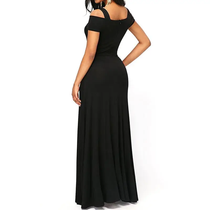 SEBOWEL 2017 Autumn Cold Shoulder Vintage Maxi Dress Women Elegant Floor Long Party Dress High Split Flare Dresses (9)