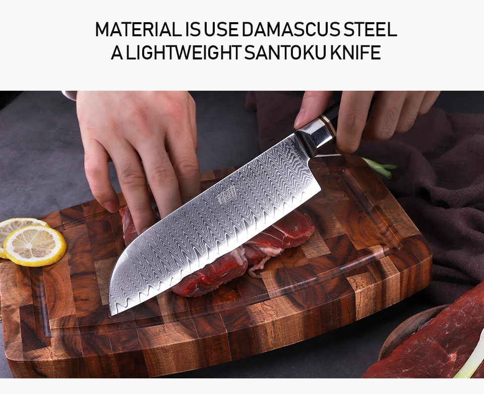 FINDKING Профессиональный 7 дюймов Santoku Ножи эбенового дерева восьмиугольная ручка лестница Pattern 67 слоев из дамасской стали Сталь японский Ножи