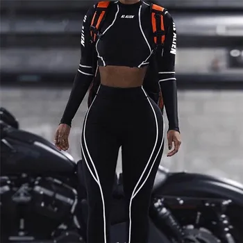 

Women's Two-piece Set Mesh Printing Perspective Long Sleeve Tight Leisure Woman Suit