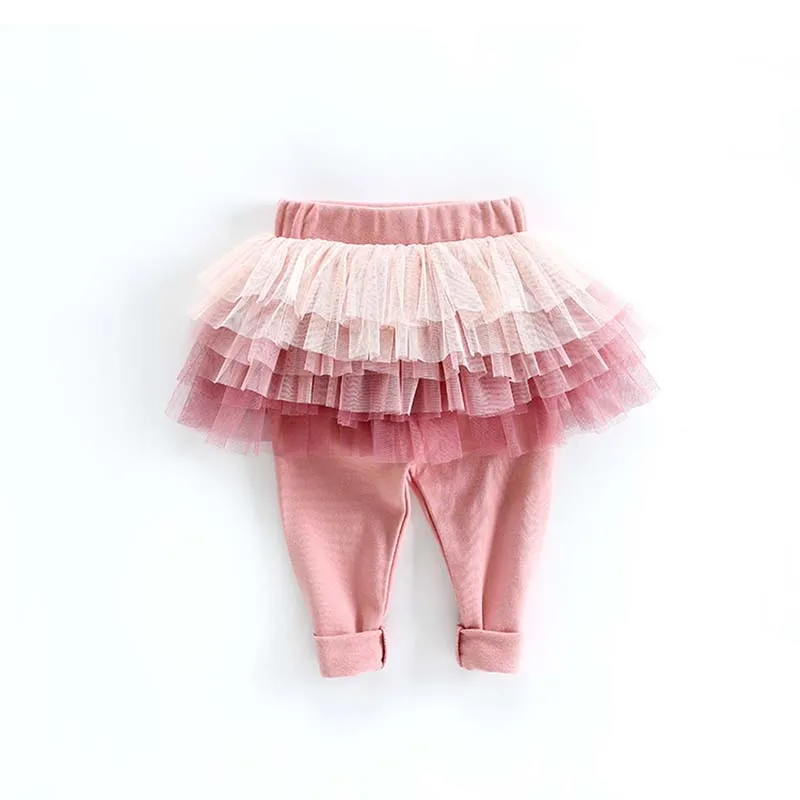 Штаны для маленьких девочек хлопковые леггинсы с юбкой-пачкой для девочек, брюки детские леггинсы, одежда, юбка-леггинсы, новинка года - Цвет: Розовый