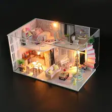 M035 DIY миниатюрная милые спальня модель комплект деревянный кукольный домик с наборы игрушечной мебели