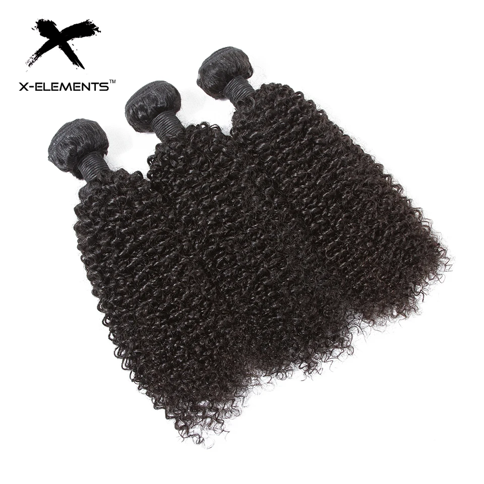 X-Elements Human Hair Bundles Kinky Curly Hair Weaves Non-Remy Malaysia Natural Color Hair Extensions 8-26 100g 1Pack (10)