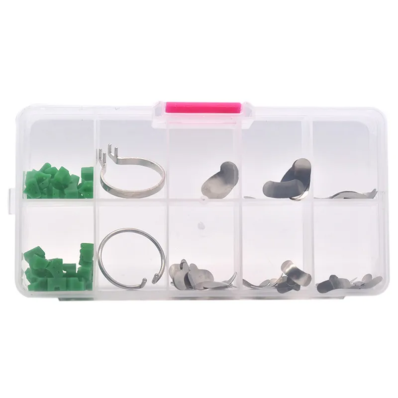 100 Pz/Scatola Matrice Dentale Matrici Sagomate Sezionali Dentali Anello A Matrice Cunei Delta Kit Completo Cunei Add-On Dentali In Silicone