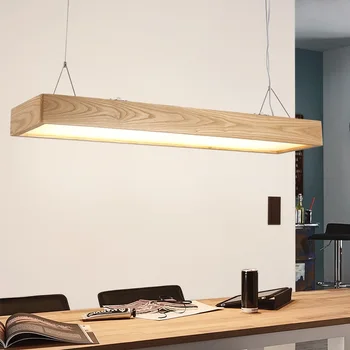 

Pendant Lights in Wooden Body and Acrylic Shades, 92*22cm, 32W LED Strip included, for Working Station, Kitchen Island