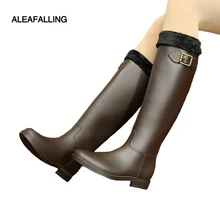 Aleafalling/непромокаемые сапоги до колена из мягкой кожи; сезон зима-весна; водонепроницаемые мотоциклетные ботильоны из искусственной кожи с пряжкой и бантом; женская обувь для зрелых женщин; W061