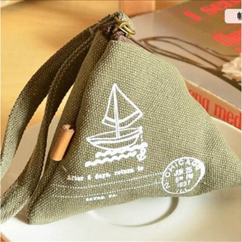 

Triangle Canvas coin purse Cartoon Print Coin Holder Headphone Package Army Green Vintage Coin Purse Bag Protable Wallet Pouch