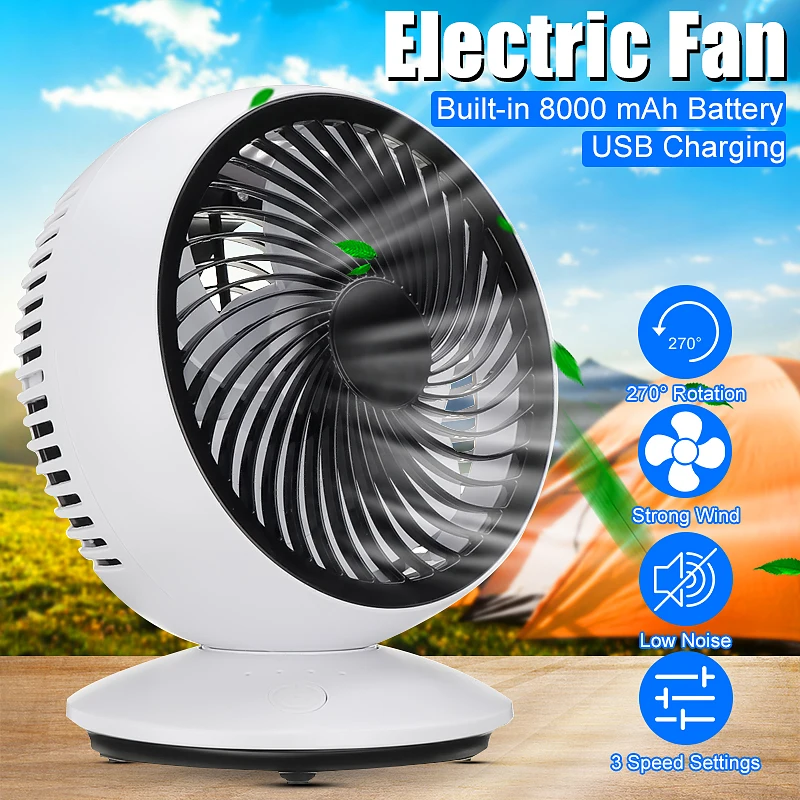 

AUGIENB Mini Portable Electric Fan 8000mAh USB Rechargeable 3-Speed Summer Desktop Desk Cooler Cooling Fan Office Home Travel