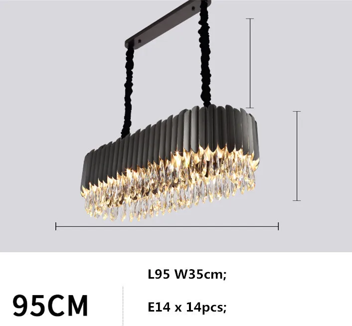 Современный Блестящий Круглый стальной E14 светодиодный подвесной светильник фойе K9 хрустальный светодиодный подвесной светильник Внутреннее освещение Регулируемая цепочка Подвесная лампа - Цвет корпуса: black L95cm E14x14