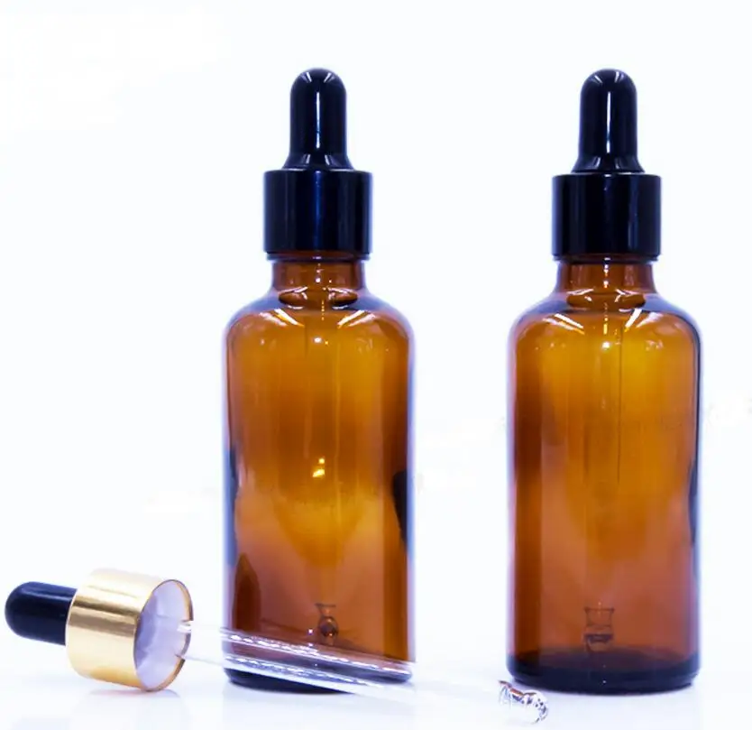 エッセンシャルオイルに適した琥珀色のガラススポイトボトル